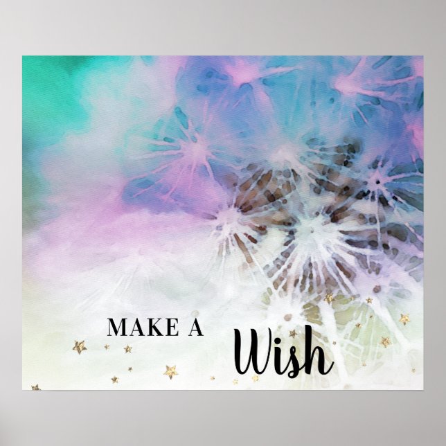 *~*  Pastel Rainbow Abstract DANDELION Make A Wish Poster (Front)