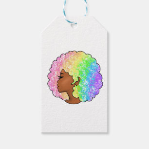 Pastel Rainbow Afro Portrait Groovy Retro Curly Gift Tags