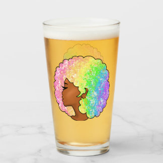 Pastel Rainbow Afro Portrait Groovy Retro Curly  Glass