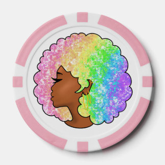 Pastel Rainbow Afro Portrait Groovy Retro Curly  Poker Chips