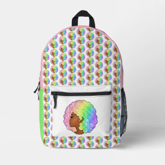 Pastel Rainbow Afro Portrait Groovy Retro Curly  Printed Backpack