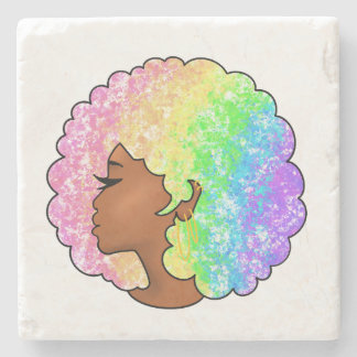 Pastel Rainbow Afro Portrait Groovy Retro Curly  Stone Coaster