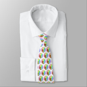 Pastel Rainbow Afro Portrait Groovy Retro Curly Tie