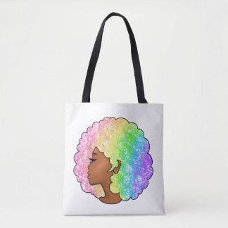 Pastel Rainbow Afro Portrait Groovy Retro Curly  Tote Bag