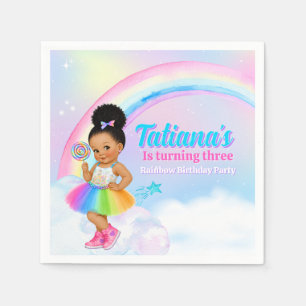 Pastel Rainbow Afro Puff Girl Birthday Party Napkin