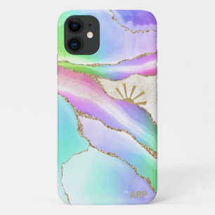 *~* Pastel Rainbow Agate Sun Rays Gold Star Dust iPhone 11 Case