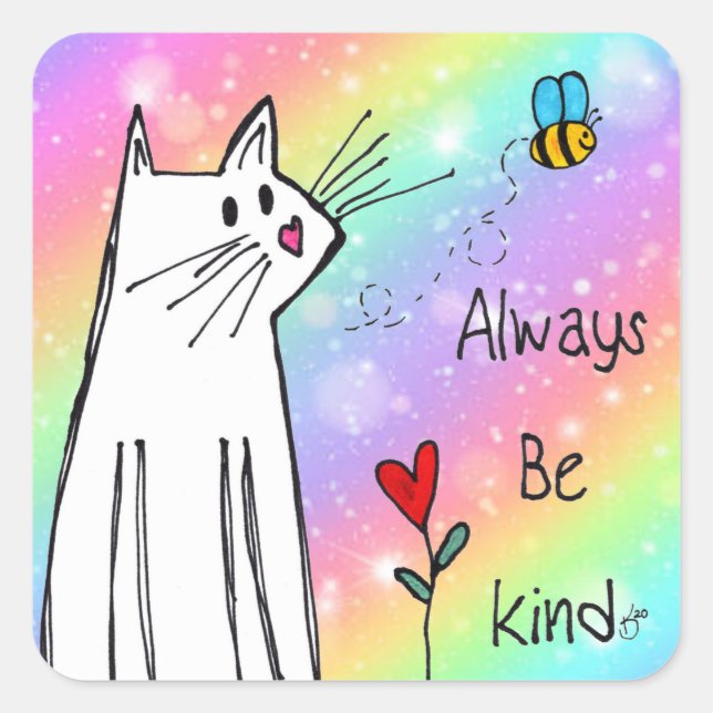 Pastel Rainbow Always Be Kind Cat Stickers (Front)