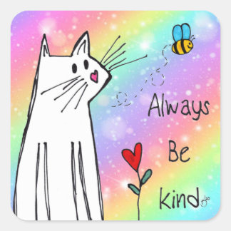 Pastel Rainbow Always Be Kind Cat Stickers