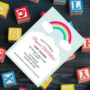 Pastel Rainbow and Clouds Baby Shower Invitation