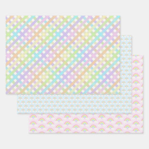 Pastel Rainbow and Gingham Plaid Wrapping Paper Sheet