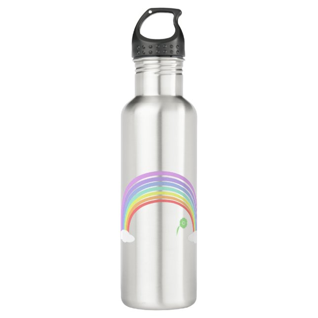 Pastel Rainbow and green flower on blue sky 710 Ml Water Bottle (Front)
