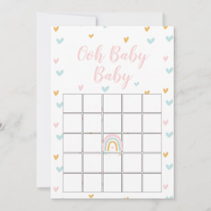 Pastel Rainbow and Hearts Baby Shower Bingo Card