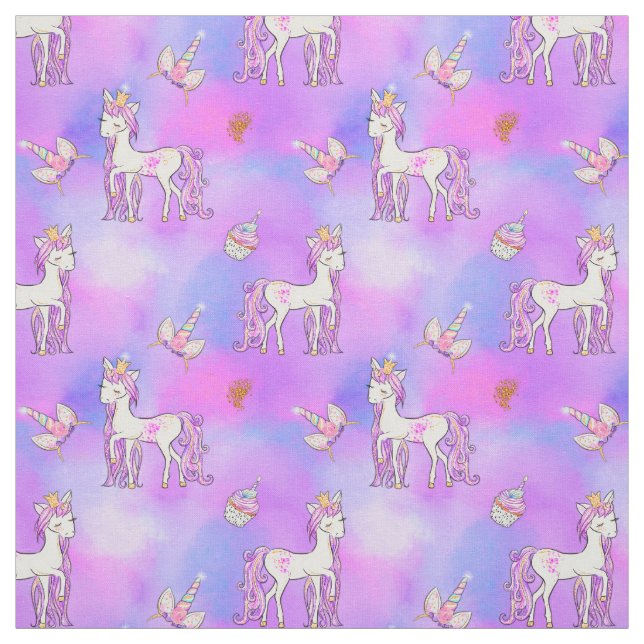 Pastel Rainbow and Pretty Unicorns  Fabric (Swatch)