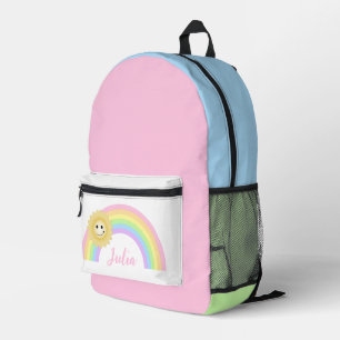 Pastel Rainbow and Smiling Sunshine Printed Backpack