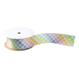 Pastel Rainbow and White Squares and Polka Dots Satin Ribbon