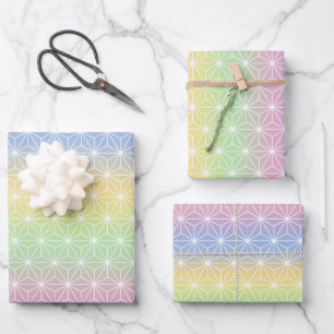 Pastel Rainbow Asanoha Geometric Pattern Wrapping Paper Sheet