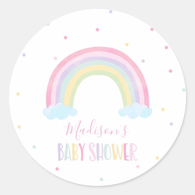 Pastel Rainbow Baby Shower Classic Round Sticker (Front)