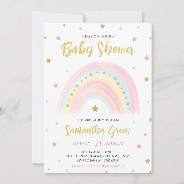 Pastel Rainbow Baby Shower Invitation (Front)