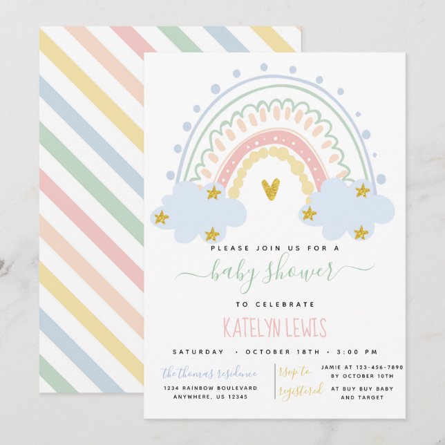 Pastel Rainbow Baby Shower Invitation (Front/Back)