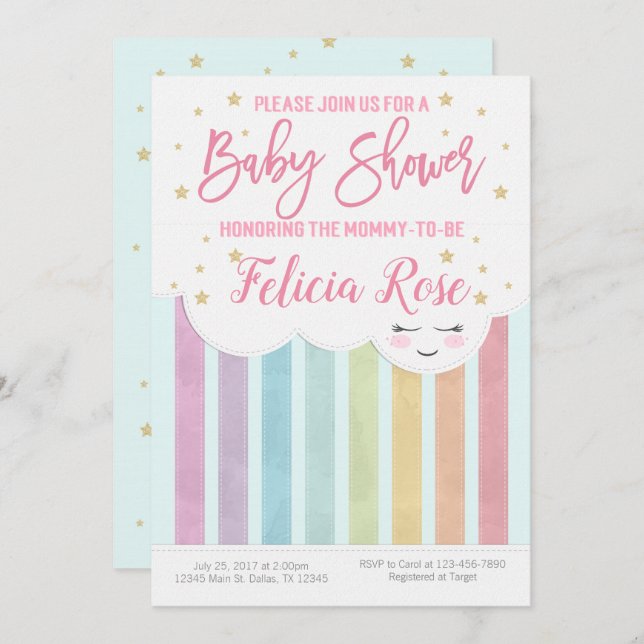 Pastel Rainbow Baby Shower Invitation Invite (Front/Back)