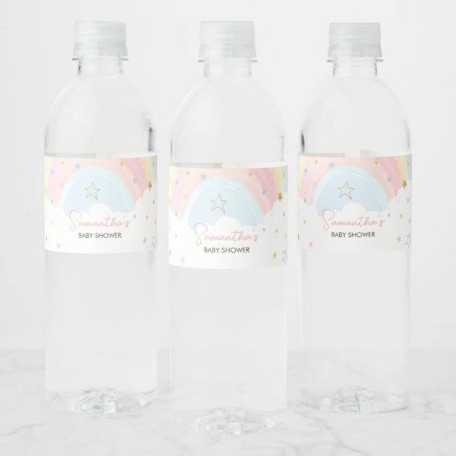 Pastel Rainbow Baby Shower  Water Bottle Label (Bottles)