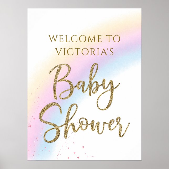 Pastel Rainbow Baby Shower Welcome Sign Any Colour (Front)