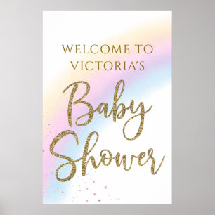 Pastel Rainbow Baby Shower Welcome Sign Any Colour