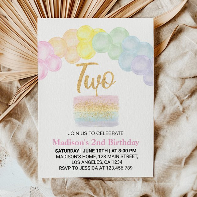 Pastel Rainbow Balloon 2nd Birthday Invitation (Creator Uploaded)