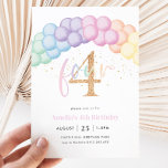Pastel Rainbow Balloon Arch 4th Birthday Party Invitation<br><div class="desc">Pastel Rainbow Balloon Garland - A cute rainbow themed 4th birthday invitation for your little girls birthday party. Our design features watercolour balloon arch and faux gold glitter details.</div>
