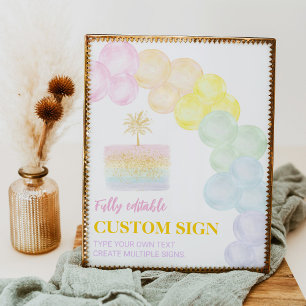 Pastel Rainbow Balloon Birthday Custom Sign