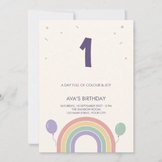 Pastel Rainbow Balloon Kids Birthday Invitation