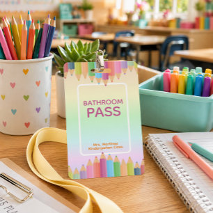 Pastel Rainbow Bathroom Pass Badge for Teachers ID Badge