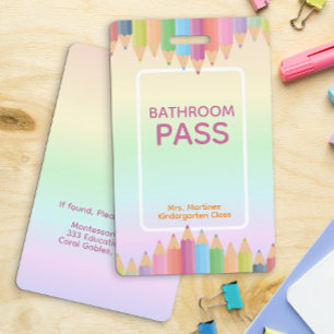 Pastel Rainbow Bathroom Pass Badge for Teachers ID Badge