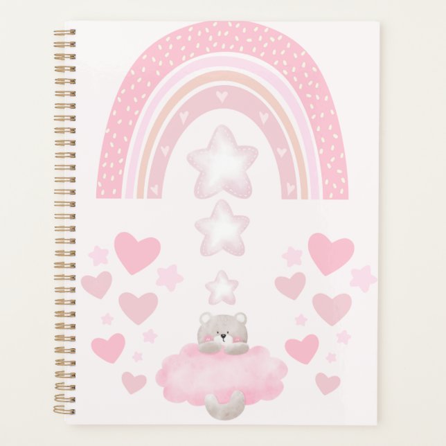 Pastel Rainbow & Bear – Cozy Celestial Illustratio Planner (Front)