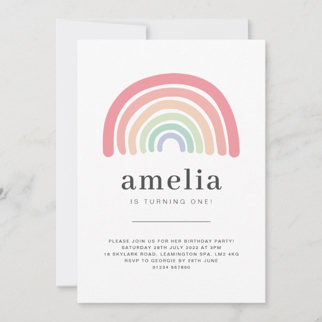 Pastel Rainbow Birthday Invitation (Front)
