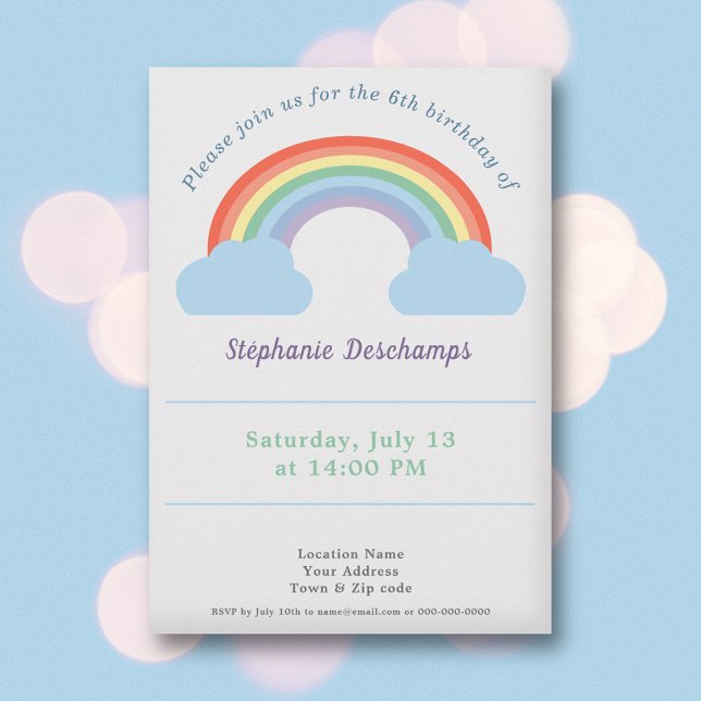 Pastel Rainbow Birthday Invitation (Pastel Rainbow Birthday Invitation)