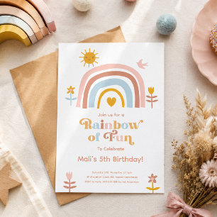 Pastel Rainbow Birthday Invitation Scandi Retro