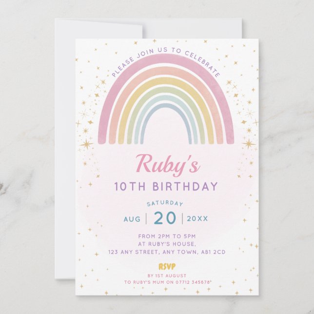 Pastel Rainbow Birthday Party Invite (Front)