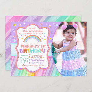 Pastel Rainbow Birthday Photo Invitation