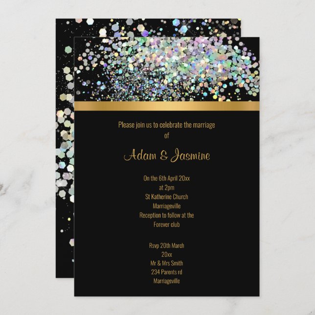 PASTEL RAINBOW BLACK  GOLD WEDDING INVITATION (Front/Back)