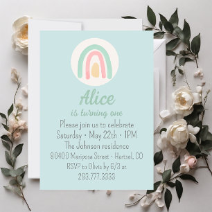 Pastel rainbow blue mint yellow Birthday Party Invitation
