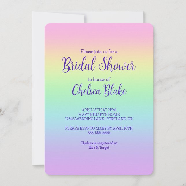 Pastel Rainbow Bridal Shower Invitation (Front)