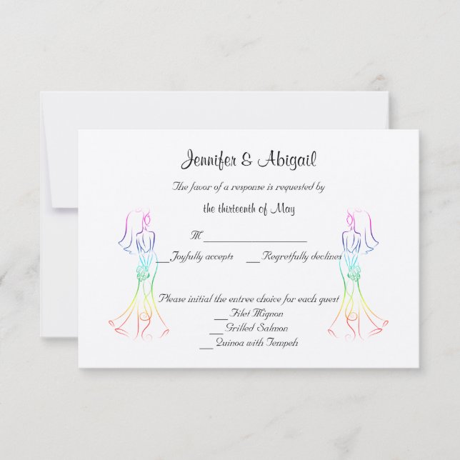 Pastel Rainbow Bride Wedding Response Card (Front)