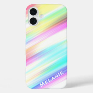 Pastel Rainbow Brush Strokes Personalised iPhone 16 Plus Case