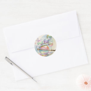 Pastel Rainbow Bubbles Birthday Party Classic Round Sticker