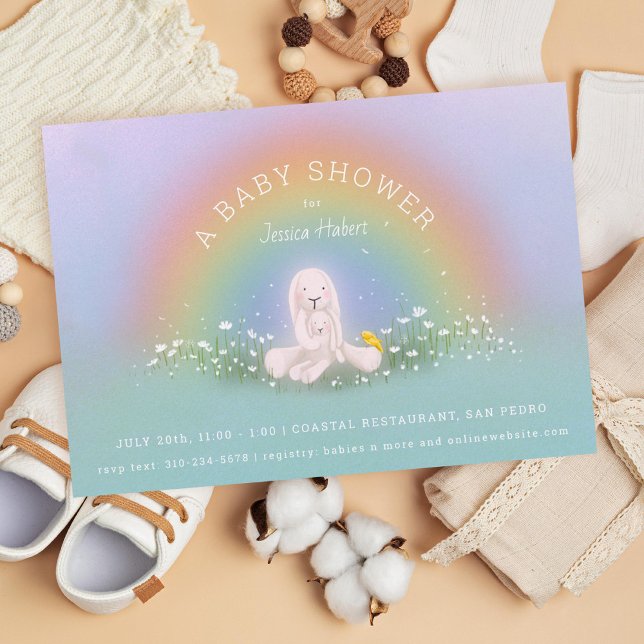 Pastel Rainbow Bunny Baby Shower Invitation (Creator Uploaded)