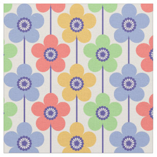 Pastel Rainbow Buttercup Geometric Flower Pattern  Fabric