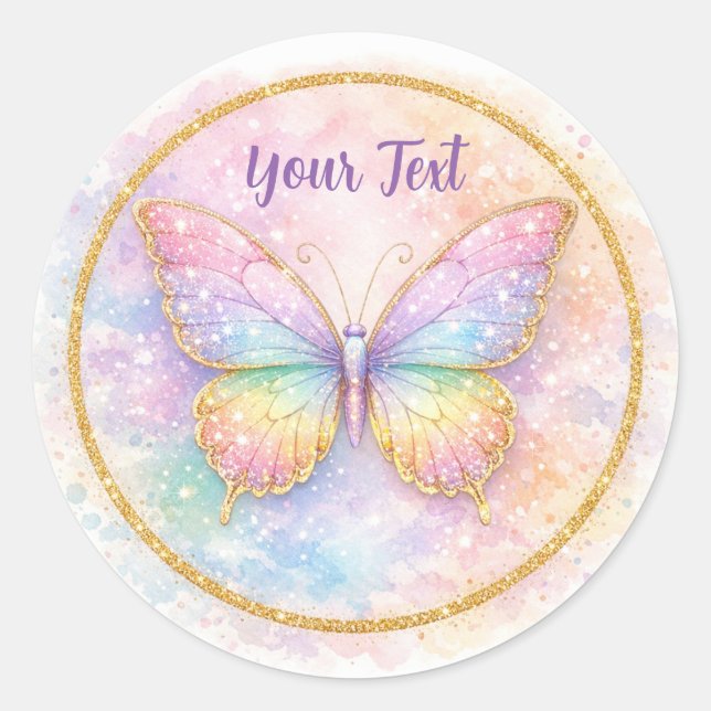 Pastel Rainbow Butterfly Dream Classic Round Sticker (Front)