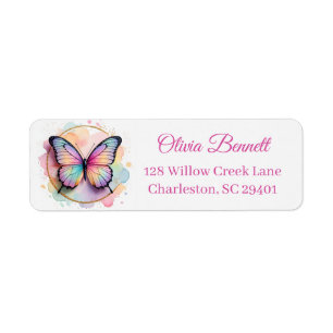 Pastel Rainbow Butterfly Splash Circle Return Address Label