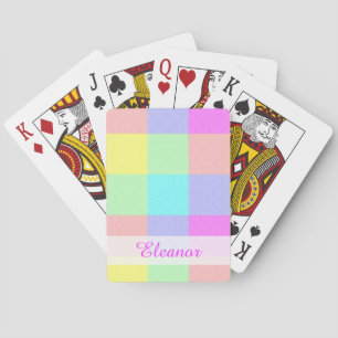 Pastel Rainbow Chequered   Personalised Name Playing Cards